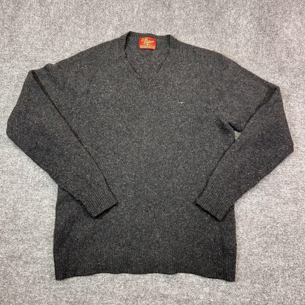 R.M. Williams Sweater Mens Medium Gray Lambswool V Neck Pullover Knit The Bush